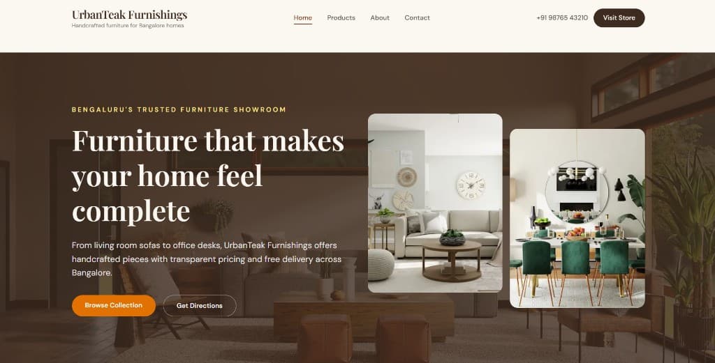 UrbanTeak Furnishings website preview